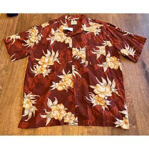 Solitude Mens XL NWT Washable Silk Hawaiian Shirt Red Tropical Floral Button Up